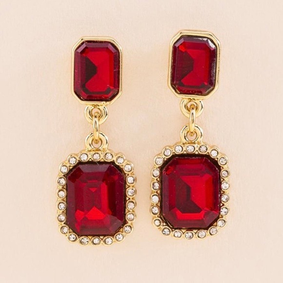 New Francesca’s Ruby Faceted Drop Earrings - Picture 4 of 4